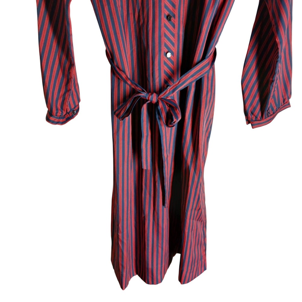 Vtg 80s Countess Striped Shirt Dress Navy Red Midi Button Belted 18C Mod Style - Picture 9 of 11